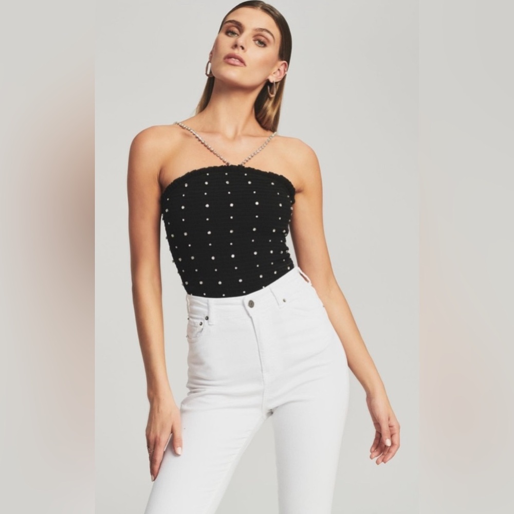 Retrofête Talitha Crystal-Strap Smocked Top Black (Size L)